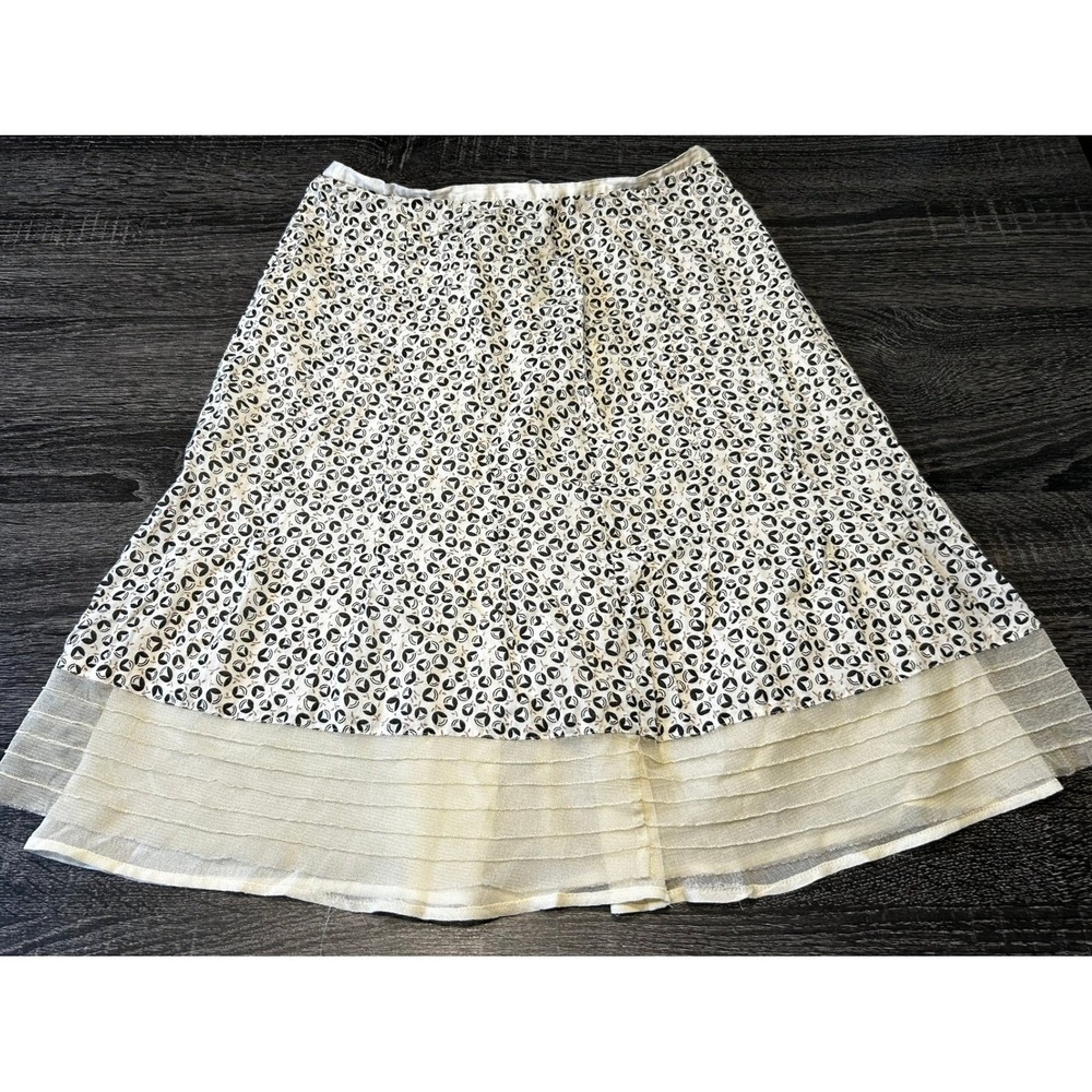 Lux Womens Black White Geometric Print Wrap Skirt Mesh Tulle Tiered Hem Size 3